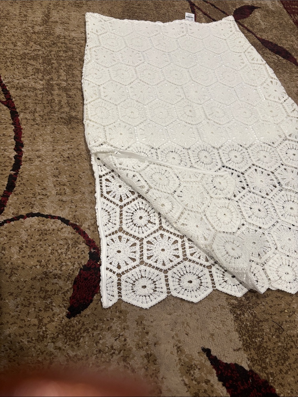 New York & Company White Crochet Hexagon Midi Skirt - Picture 5 of 6